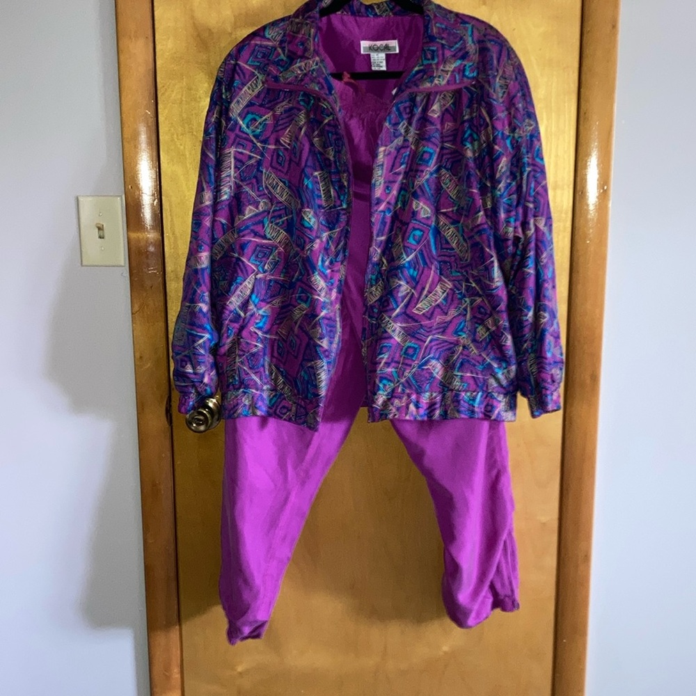 Vibrant Purple Track Pants & Jacket Set silk XL women’s